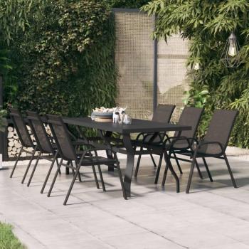 Mesa de jardín negra 180x80x70 cm en acero y vidrio