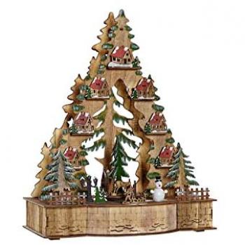 Adorno Navideño DKD Home Decor Verde Natural Madera Árbol Casas 30 x 15 x 37 cm (3 Unidades)