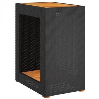 vidaXL Garden Side Table with Wooden Top Black 60x40x75 cm Poly Rattan