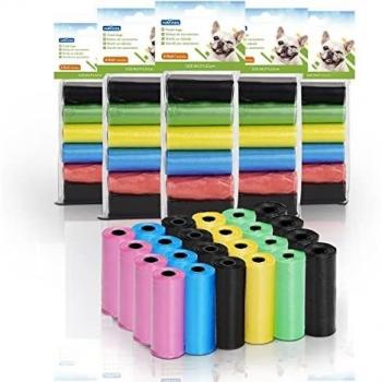 Nobleza Bolsas Caca Perro, 1080 Unidades Bolsas Excrementos Perros, Extra Grueso, Fuerte y a Prueba. 6 Rollos por Pack, 72 Rollos, 5 Colores