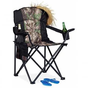 Silla Plegable de Camping y Pesca Relaxdays con 2 Posavasos y Bolsillo Lateral, Negro-Verde, Capacidad 113 kg, Acero-Poliéster