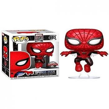 Figura Funko Pop Marvel 80th - Spiderman Exclusive con diseño de la primera aparición del personaje, edición limitada, material vinílico, altura aproximada de 9 cm y empaquetado en caja coleccionable