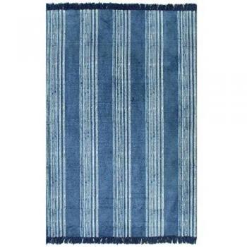 vidaXL Alfombra Algodón Kilim 160x230cm Estampado Azul Decoración Casa Hogar