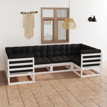 6-Piece White Solid Pine Garden Lounge Set with Cushions