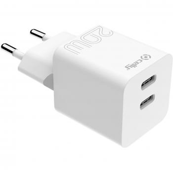 Cargador de dispositivo móvil Celly TC2USBC20WWH Smartphone, Tableta Blanco Corriente alterna Interior