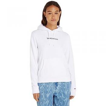 White Women's Hooded Sweatshirt with Serif Linear Logo - Size M