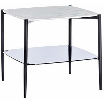 Mesita Auxiliar Efecto mármol de Cristal y Metal Vintage Blanca y Gris de 50x55x55 cm - LOLAhome
