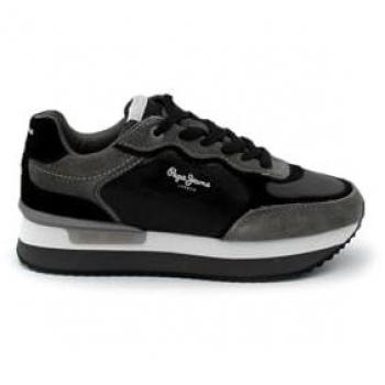 Pepe Jeans - Zapatillas deportivas de mujer Rusper Stars de ante con detalles metalizados en color marrón y negro gris, talla 40