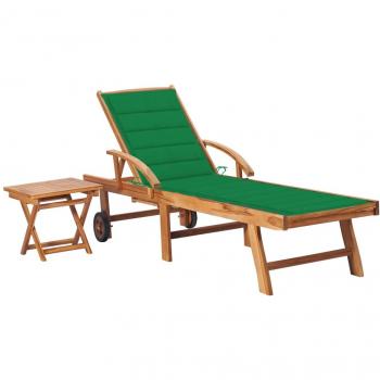 Solid Teak Sun Lounger with Table and Cushion