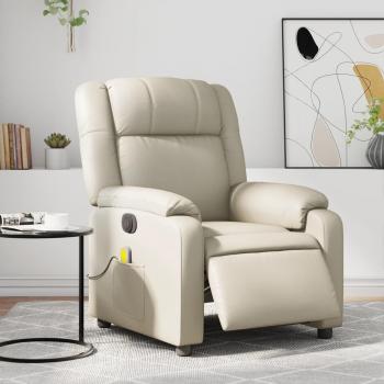 Sillón de masaje reclinable eléctrico de cuero sintético en negro, crema y marrón - Sillón cómodo para dormitorio, silla relax y sofá