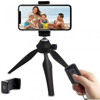 Mini Trípode de teléfono, LINKCOOL ligero trípode de mesa para iPhone/Samsung/Cellphone/cámara/DSLR vienen con 360 cámara giratoria de metal y soporte universal para teléfono