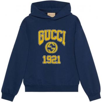 Gucci Men's Logo Cotton Hoodie in Blue | Size Medium | 770842XJF3O4030