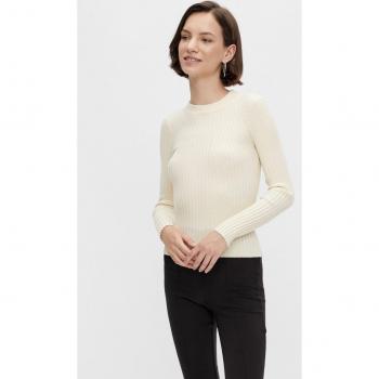 Suéter de punto de mujer Pieces Crista, manga larga, corte slim fit, color beige