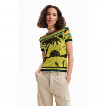 Desigual Women's Multicolor Round-Neck Knit T-Shirt with Contrasting Details - Size 2XL