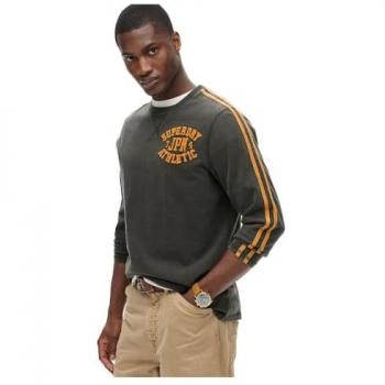 Camiseta de Manga Larga Vintage Athletic para Hombre en Color Negro Rayado, Talla L, Casual, Algodón