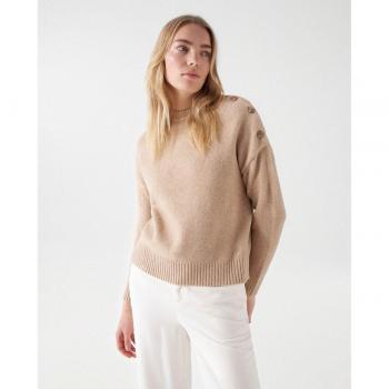 Jersey Salsa de punto grueso con botones beige de mujer
