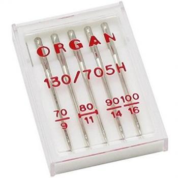 Alfa A003828400 - Estuche de 5 agujas variadas 130/705 - Nº70, Nº80, Nº90 y Nº100, acero inoxidable