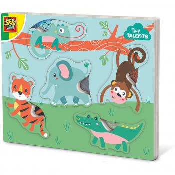 Puzzle Sensorial de Animales SES Creative - Juguete Interactivo de Madera para Bebés