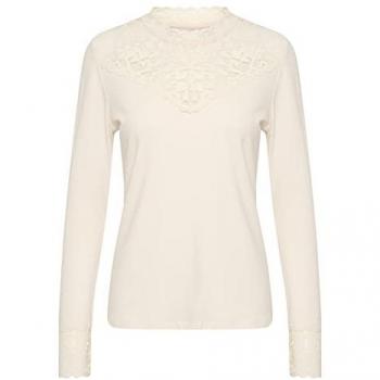 Cream Trulla Women's Blouse with Lace Details, Long Sleeves, Slim Fit, Eggnog, XXL