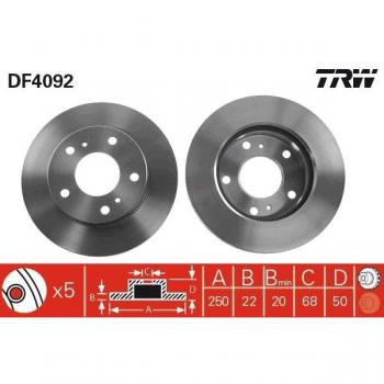 Disco de freno TRW DF4092 frente, ventilado, 1 pieza
