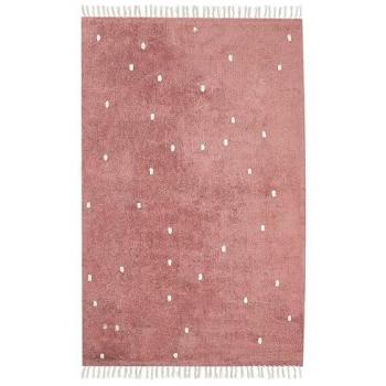 Alfombra moderna de algodón rectangular 140 x 200 cm color rojo claro con puntos y franjas Astaf