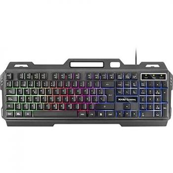 Mars Gaming MK120ES, Teclado Gaming FRGB, Aluminio, Antighosting, Soporte Smartphone, Gris y Negro, Idioma Español