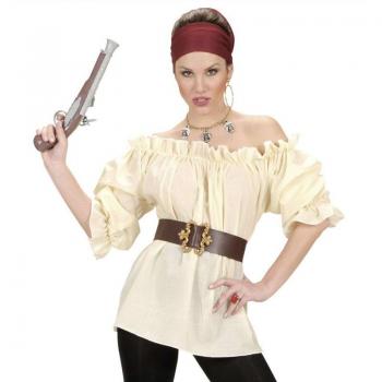 Blusa Beige Pirata Medieval para mujer, tipo disfraz, incluye blusa beige con diseño medieval de pirata para mujer
