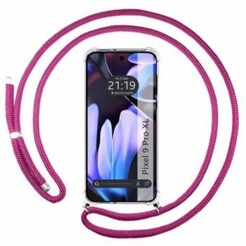 Funda Colgante Transparente para Google Pixel 9 Pro XL 5G con Cordon Rosa Fucsia