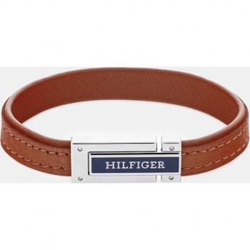 Pulsera de hombre Tommy Hilfiger Flat de piel marrón con acero inoxidable y esmalte