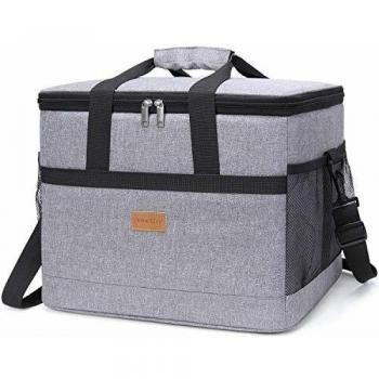 Lifewit Bolsa Térmica Grande Porta Alimentos de Refrigeración Aislamiento Doble Compartimentos Bolsa de Enfriamiento Grande con Correa Ajustable Bolso para Picnics, Fiestas, Camping, Gris