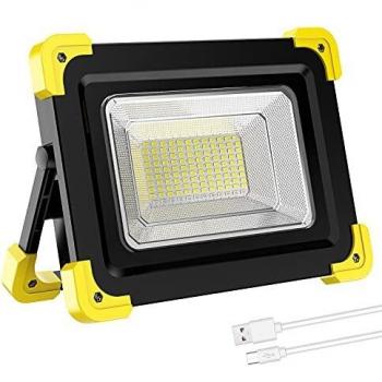 Foco LED Recargable, Foco LED Portátil 120 LEDs/ 8000 Lúmenes/ Panel Solar/ Batería Externa de 14000mAh/ 4 Modos de Iluminación/ Base Magnética, Ideal para Camping, Trabajo, Pesca, Color Negro