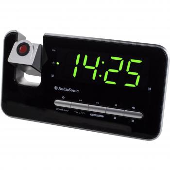 Audiosonic Smartwares CL-1492, Reloj despertador con dos alarmas, radio FM, proyector