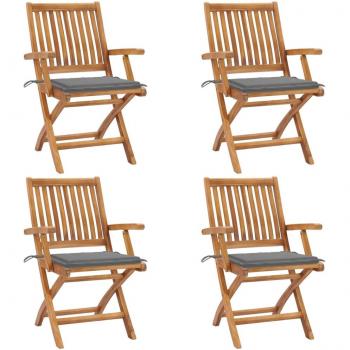 Folding Garden Chairs with Cushions - 4 pcs Solid Teak Wood