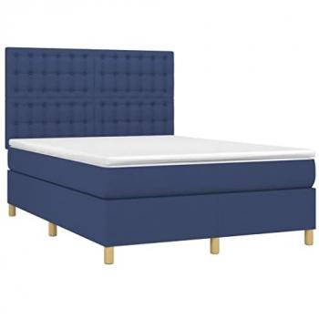 Cama box spring colchón y luces LED tela azul 140x190 cm vidaXL - Azul