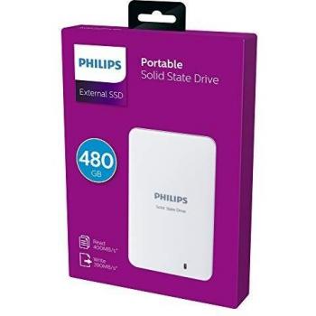 SSD Externo Philips 480 GB, USB 3.0, Velocidad de 400 MB/s, Color Blanco Laqueado