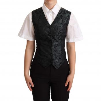Dolce & Gabbana Black Jacquard Floral Waistcoat Vest Green - IT40|S, female, Size: XS