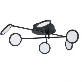Plafón LED Lindby Manel, negro, hierro, 79 cm de largo, moderno, para salón y comedor, 6 lámparas