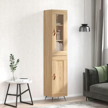 Aparador de madera contrachapada 34,5x34x180 cm con 1 puerta de madera en roble Sonoma, mueble de almacenaje para salón, buffet, armario auxiliar y armario de almacenamiento
