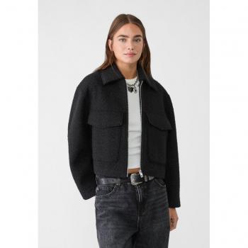 Short Bouclé Jacket with Pockets - Black XS