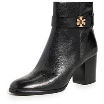 Tory Burch Women's T Lock Heeled Ankle Boots - Black Booties with Logo, Size 9 US / 39.5 EU / 6 UK