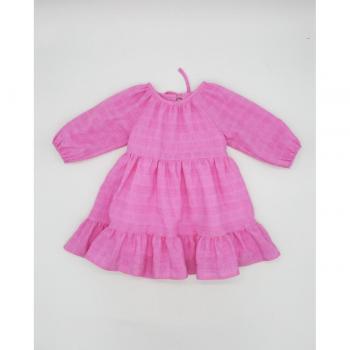 Vestido voile rosa fucsia manga abullonada y espalda con lazo