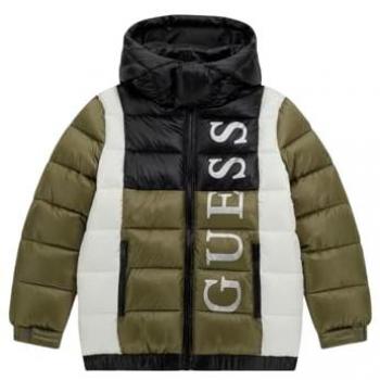 Guess Kids Color Block Logo Hooded Puffer Jacket