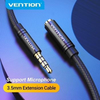 Cable de extensión estéreo Vention 3,5 mm macho a hembra para iPhone, smartphones y tabletas - 50 cm negro