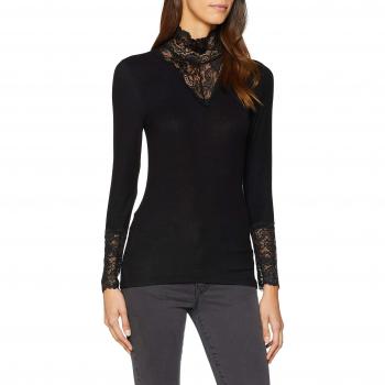 Vero Moda Vmkiwi LS Lace Top Noos, Camisa Manga Larga para Mujer, Negro Black, 42