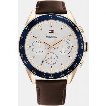 Reloj Tommy Hilfiger Owen 1791966 para Hombre, Multifunción, Caja de Acero Inoxidable con Revestimiento en PVD Rosa, Correa de Piel Marrón