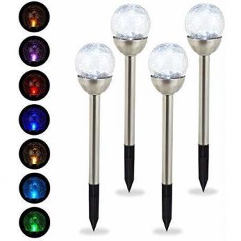 Juego de 4 Luces Solares Esféricas para Jardín, Efecto Vidrio Roto, Impermeables, Cambio de Color, Plateadas
