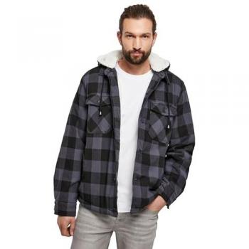 Chaqueta entre-tiempo de Brandit Lumberjacket Hooded para Hombre en negro/gris, disponible en tallas S a 5XL