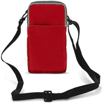 Bolsa riñonera de tela para smartphone con mosquetón y 2 bolsillos - Rojo