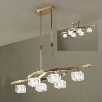 Luz de techo semi telescópica Cuadrax 6 bombillas G9, latón antiguo