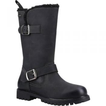 Hush Puppies Women's Winnie Black Leather Mid Calf Boot